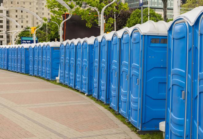 Seasonal porta potty units set up at a Vineland, New Jersey venue