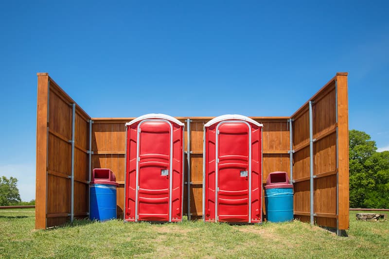 Short-term porta potty units staged for delivery in Vineland, New Jersey